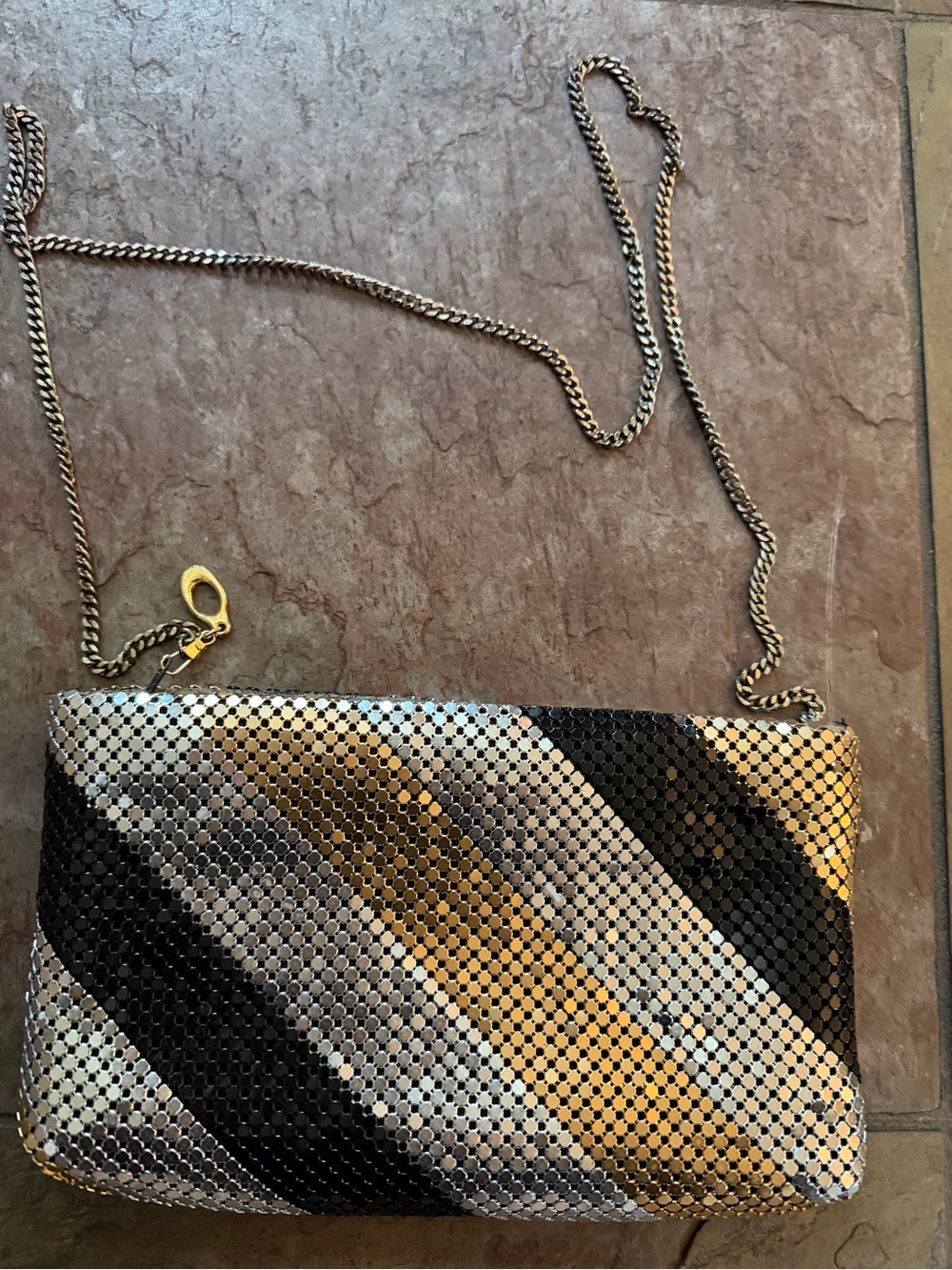 Metallic Striped Chain Shoulder Bag - Gold, Black & Silver evening clutch 1968?